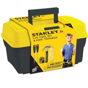 Stanley Jr.. – Tool Box and 5 pcs Set of Tools, Tool Set Ages 5+ (TBS001-05-SY), Mixed-00