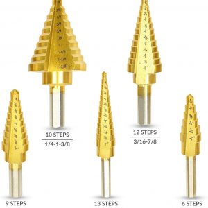 6-Piece-Step-Drill-Bit-Set-by-Volterin-Cone-Titanium-Coated-High-Speed-Steel-with-Box-Total-50-Sizes-|-Multi-Functional-Industrial-DIY-Metalworking