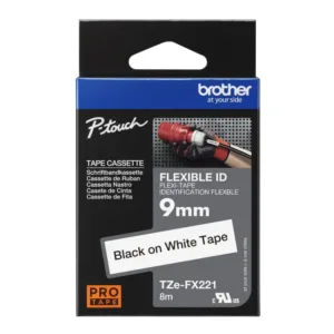 Brother TZe-FX221 Flexible ID Tape 9 mm x 8 m – Black on White – Durable Cable & Wire Labeling