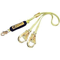 DBI-Sala 1240416 100 percent Tie-Off Shock Absorbing Web Lanyard with Rebar Hooks, Yellow