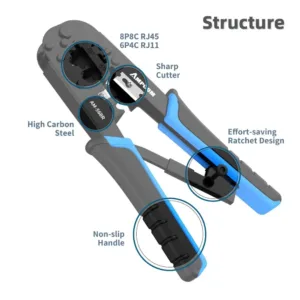 AMPCOM rj45 crimper RJ11 RJ45 Crimping Tool Ethernet Network LAN Cable Crimper Cutter Stripper Plier for 6P 8P RJ-11/RJ-12 RJ-45