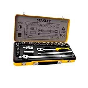 Stanley 1/2 inch Socket Set In Metal Tin 24 Pieces, Stmt74183-8, H18 x W43 x D5.2 cm