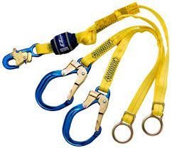 3M DBI-SALA EZ-Stop 1246072 Tie Back Shock Absorbing Lanyard, 6' Adjustable D-Rings To Tie-Back, Snap Hook At Center, Steel Rebar Hooks At Leg Ends, Yellow/Navy