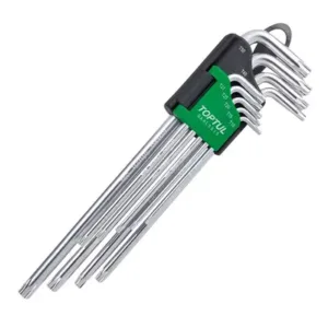 9-Piece Extra Long Type Star Tamperproof Key Wrench Set Green/Silver